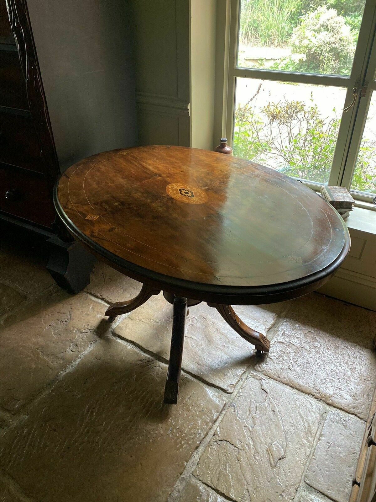 Antique Victorian Tilt Turn Hall Side Lamp Table Pot Stand photo vinterior