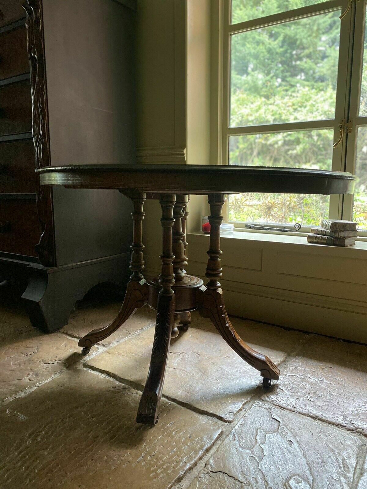 Antique Victorian Tilt Turn Hall Side Lamp Table Pot Stand photo buy