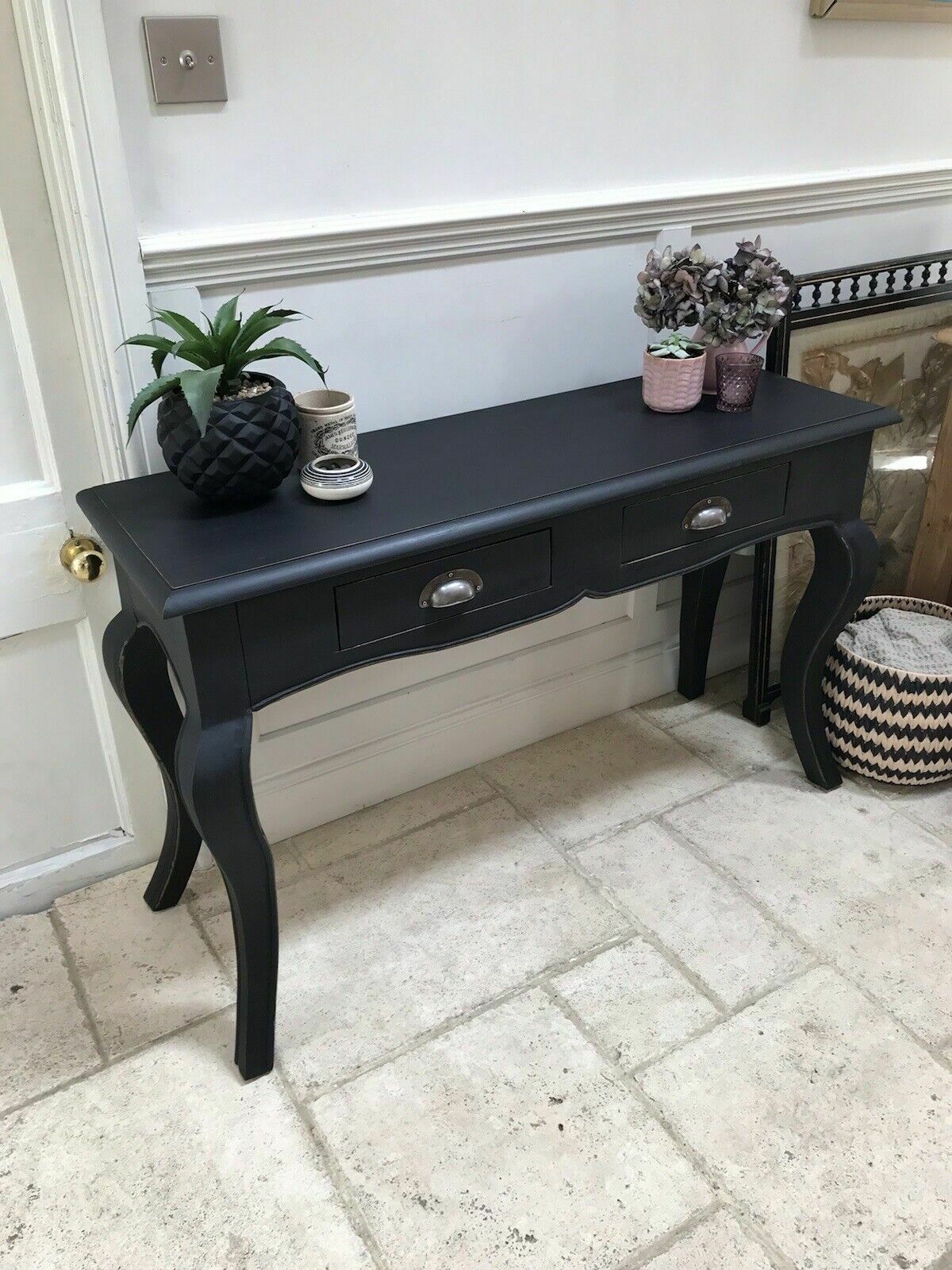 Black Painted French Style Reproduction Console Hall Dressing Writing Side Table photo furniture