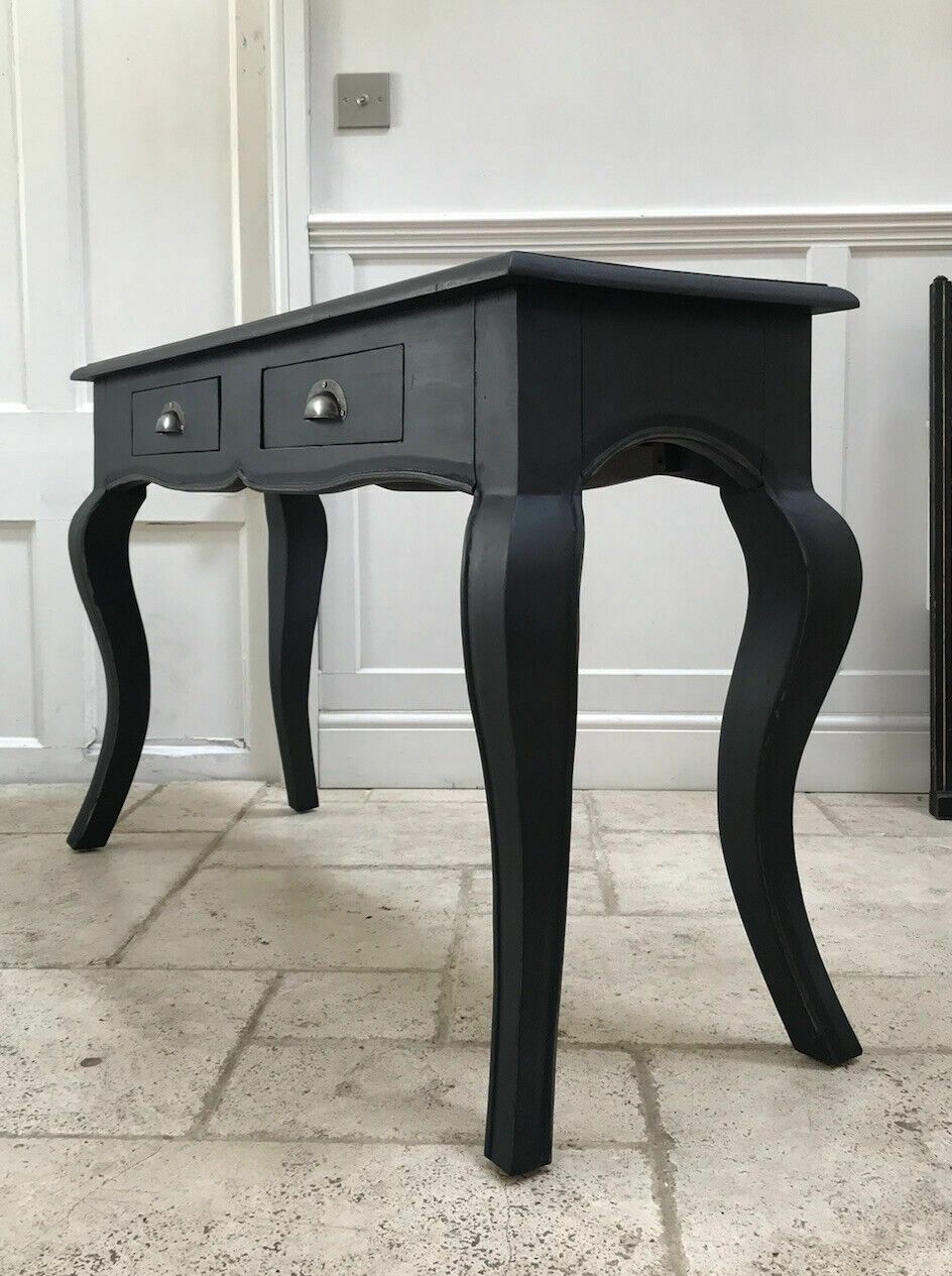 Black Painted French Style Reproduction Console Hall Dressing Writing Side Table photo for sale