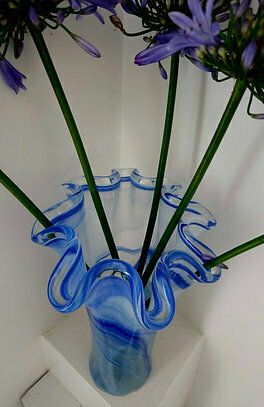 Spectacular Murano Glass Art, Handkerchief Vase With Marbling Effect photo vintage