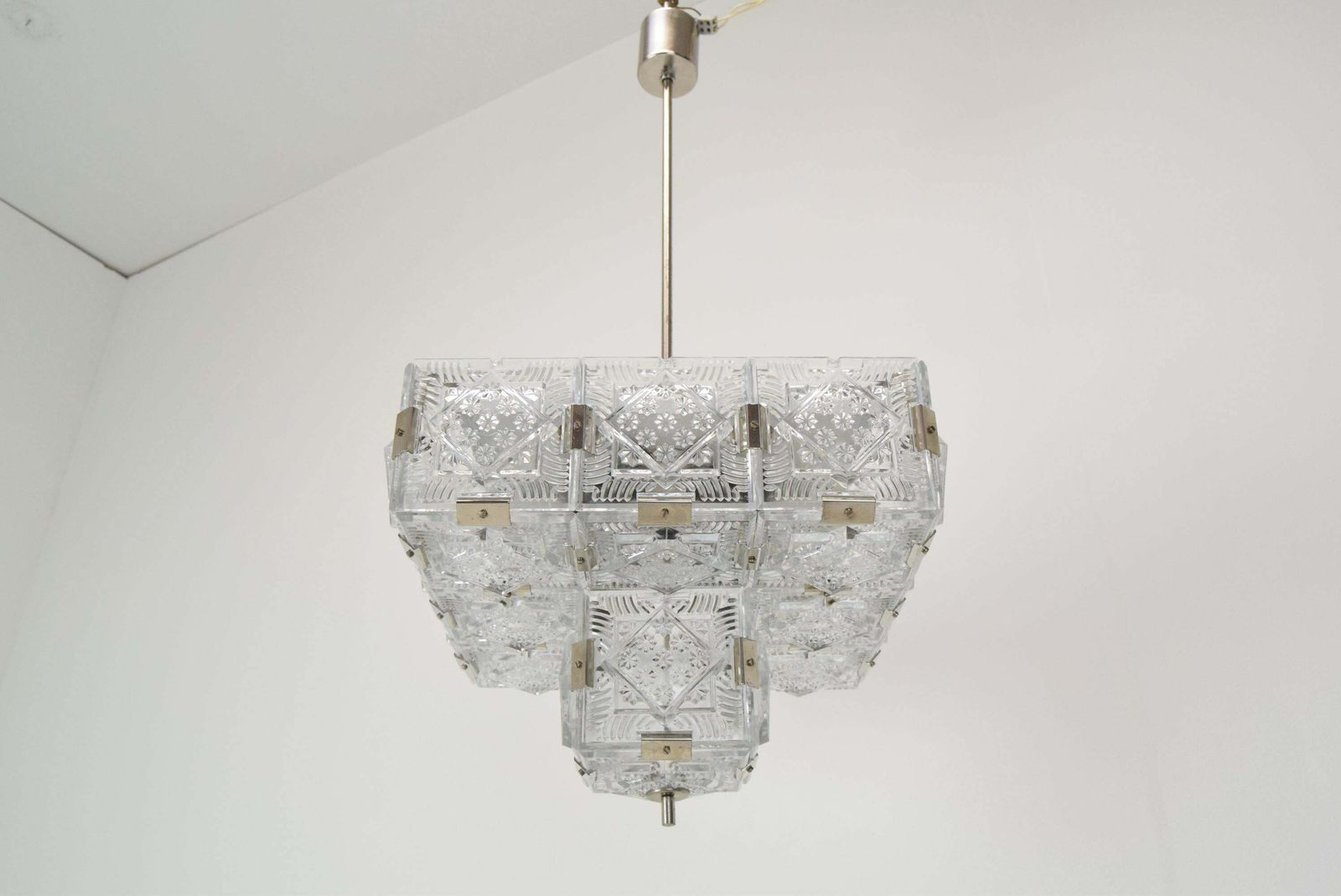 Rare Mid Century Glass Pendant By Jaroslav Bejvl For Kamenicky Senov, 1960's. photo vintage