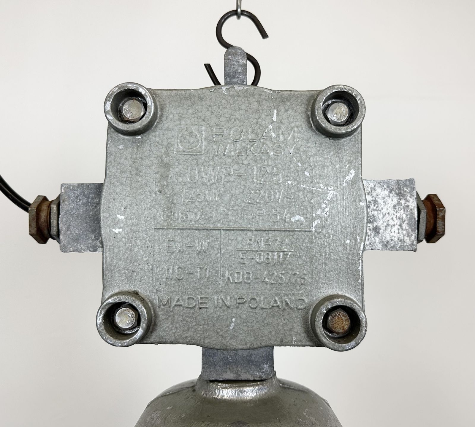 Large Industrial Cast Aluminium Cage Pendant Light From Polam Wilkasy, 1960s, 2x photo 239.0