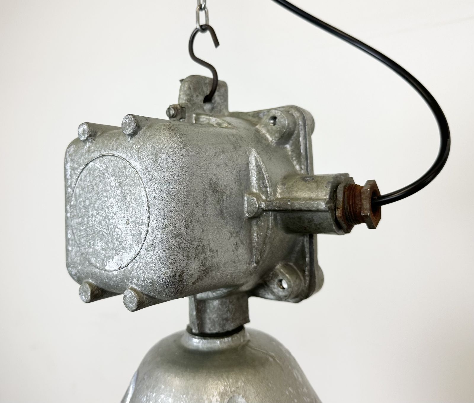 239.0 Large Industrial Cast Aluminium Cage Pendant Light From Polam Wilkasy, 1960s, 2x photo