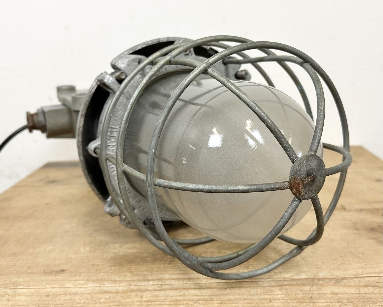 photo buy Large Industrial Cast Aluminium Cage Pendant Light From Polam Wilkasy, 1960s, 2x