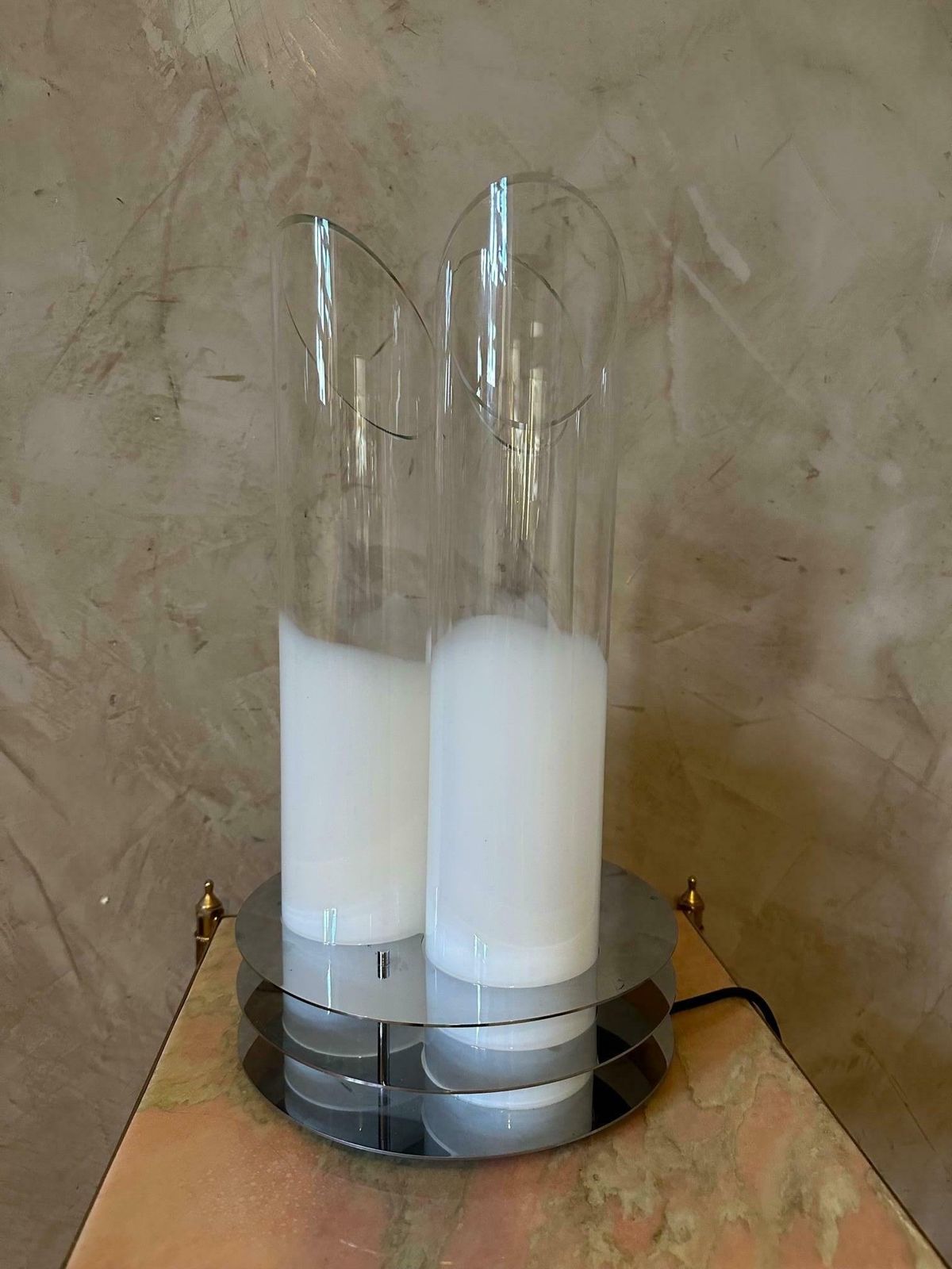 20th Century Carlo Nason Chromed Metal And Murano Glass Lamp, 1970s