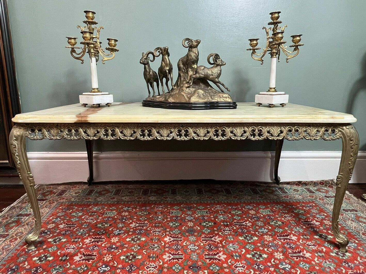 French Louis XVI Style Onyx Marble And Brass Filigree Ormolu Coffee Centre Table