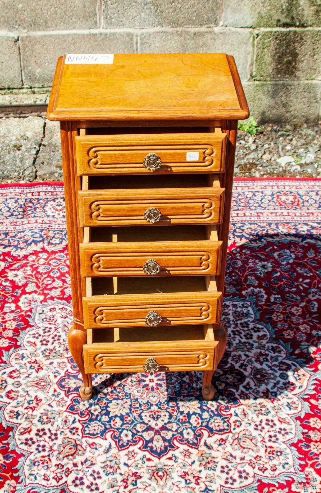 French Louis XV Style Small Carved Oak Slim Chest Of 3 Drawers   (Nwb47) photo Furniture