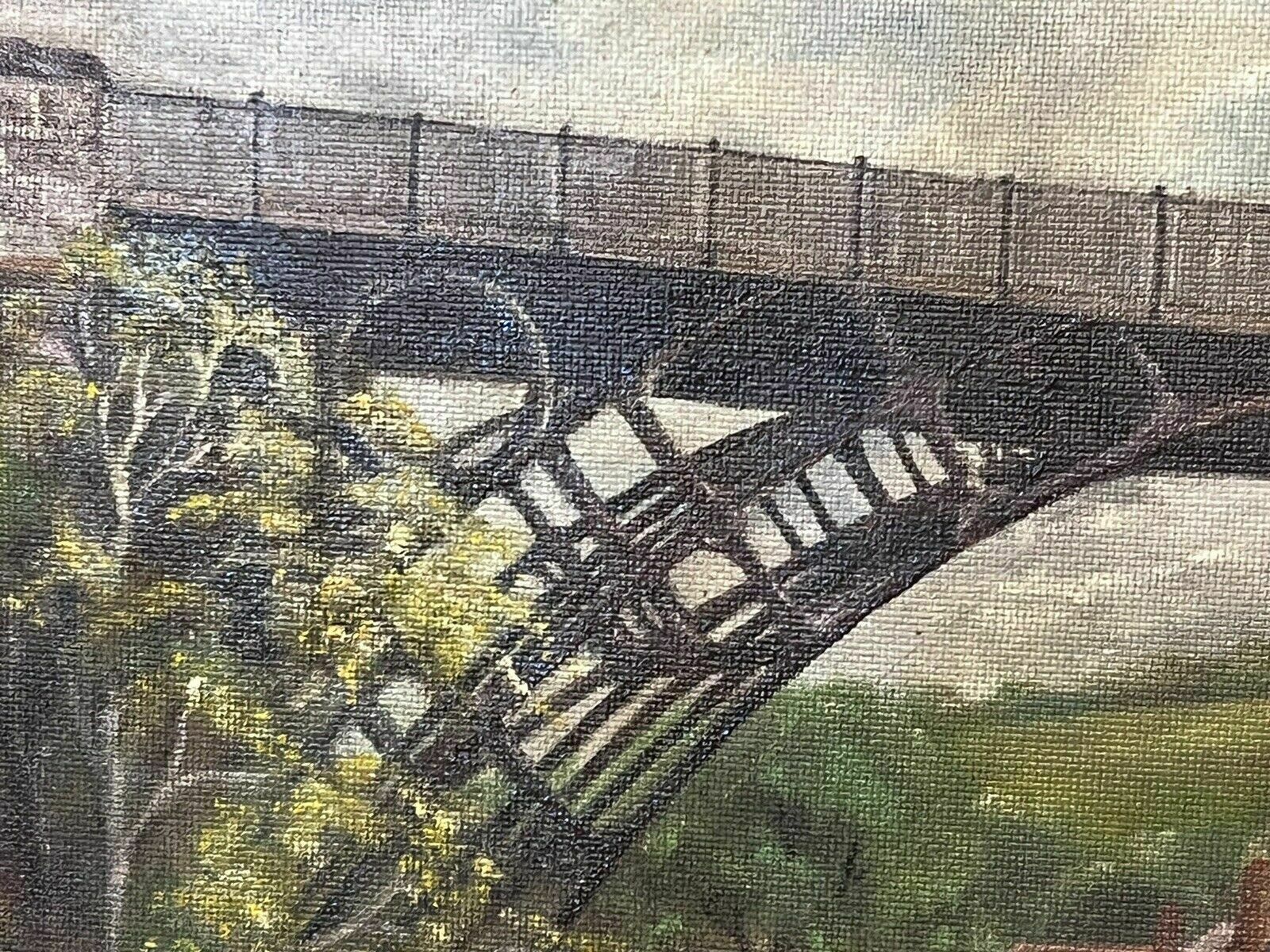 photo for sale Historic Monument Iron Bridge Shropshire 1779 Oil Painting Signed R Russell