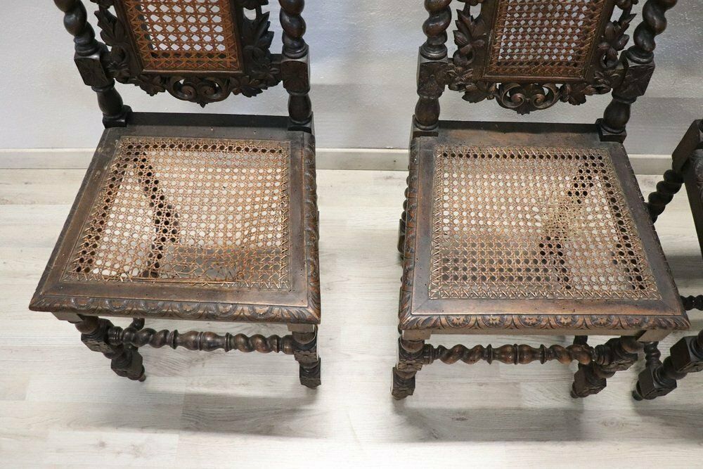 photo furniture Late 19th Century Carved Walnut Chairs With Vienna Straw, Set Of 4
