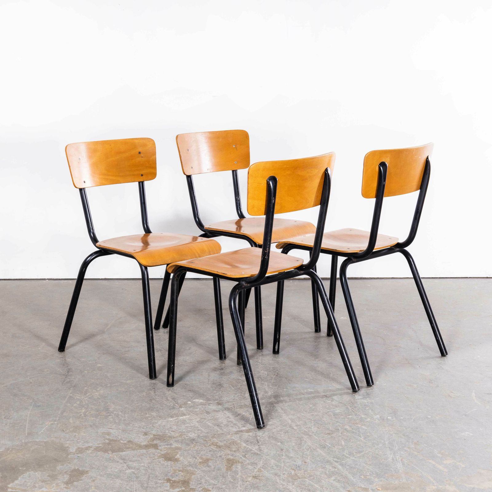 1960’s Original Black French Stacking University Dining Chairs Slim Back – Set Of Four photo for sale
