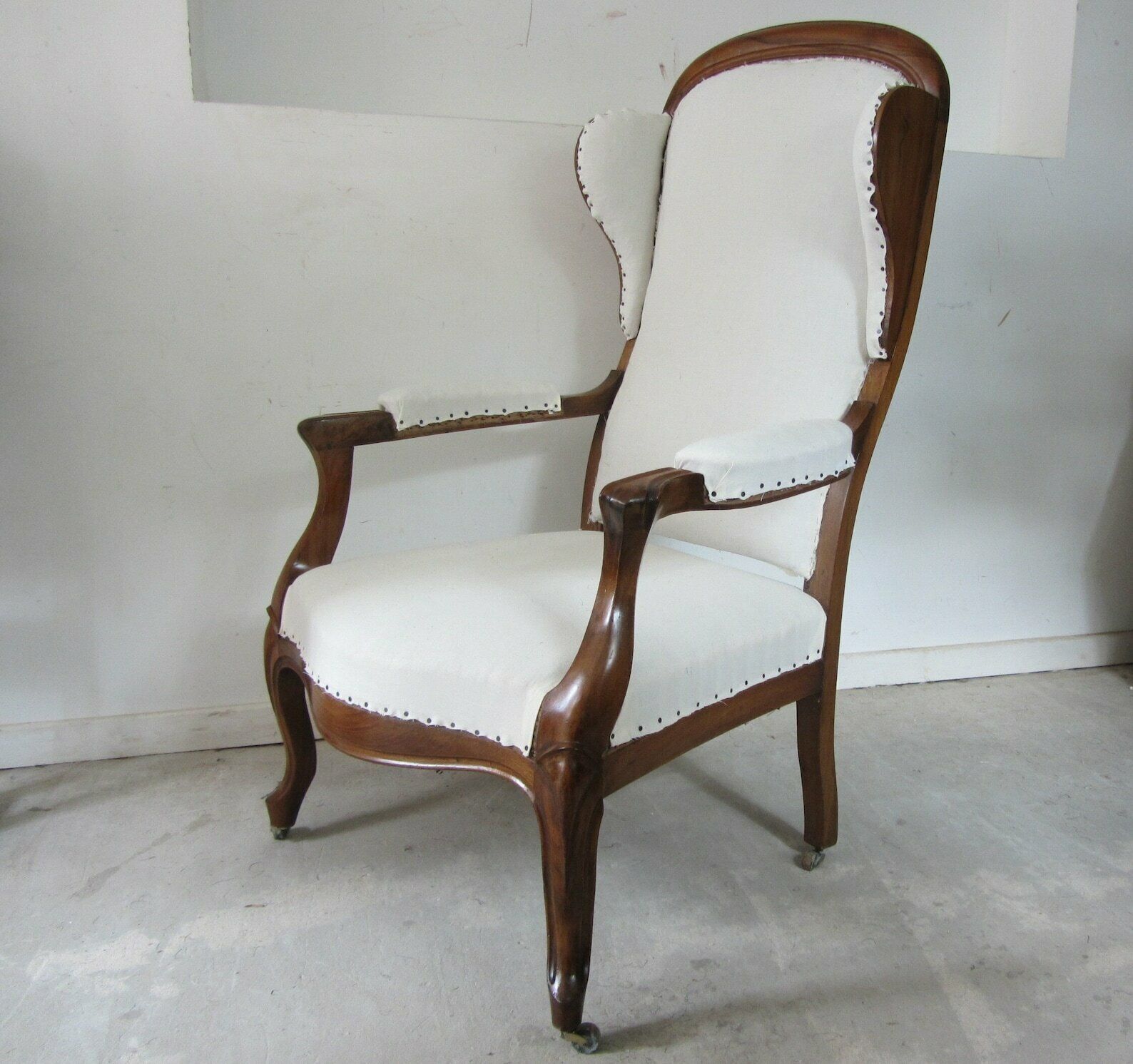Antique Walnut Wingback Fauteuil Armchair, Traditionally Upholstered With Choice Of Fabric
