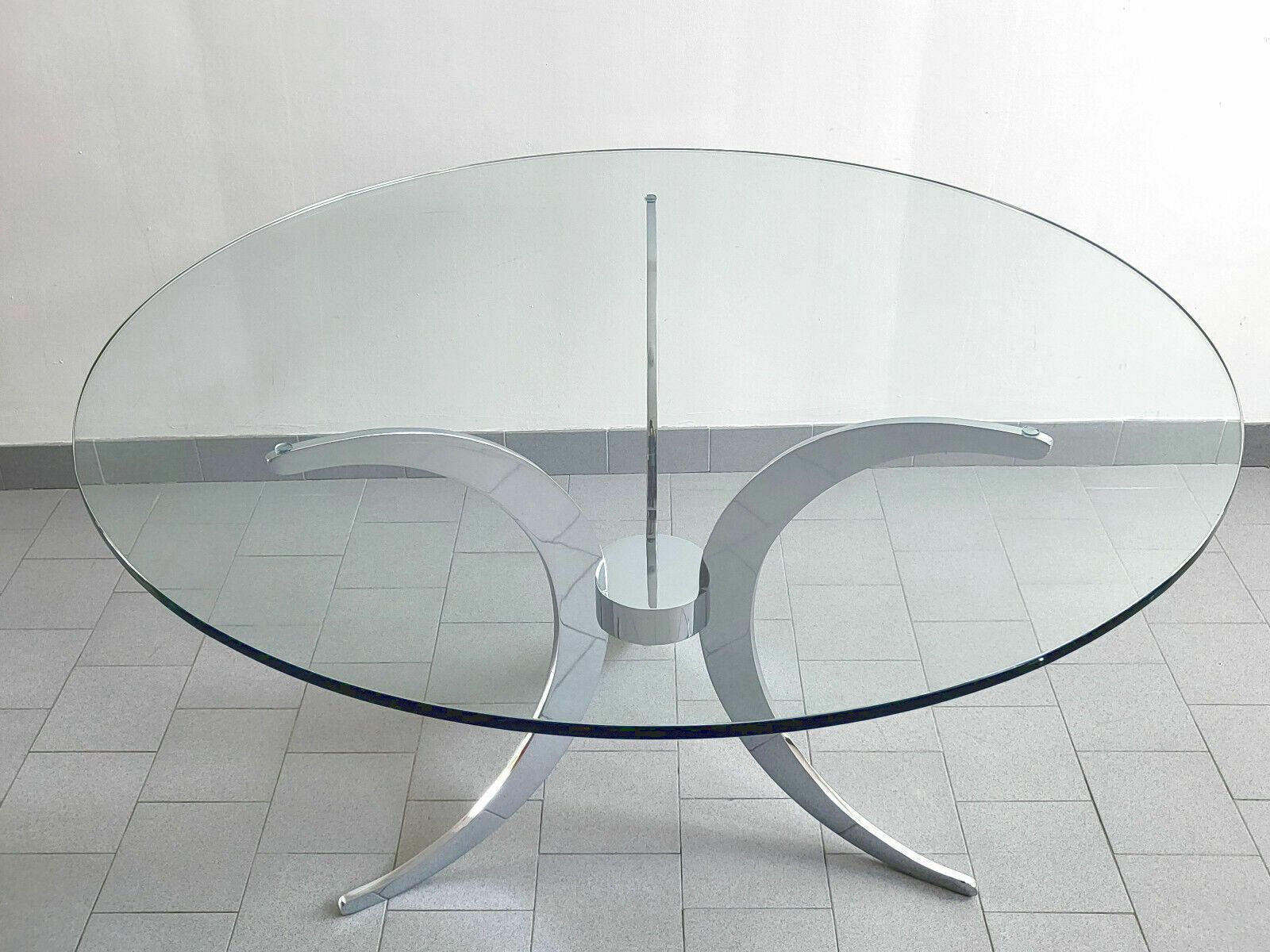 Furniture Vintage Dining Table 1970 By Gastone Rinaldi In Glass And Solid Chrome Steel photo