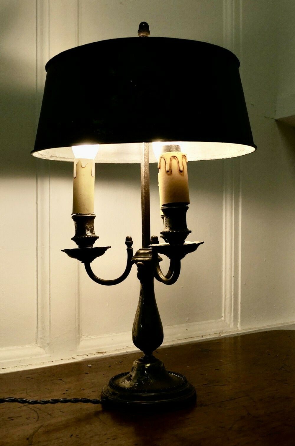 Very Old Silver Plated French Triple Bouillotte Desk Lamp photo vintage