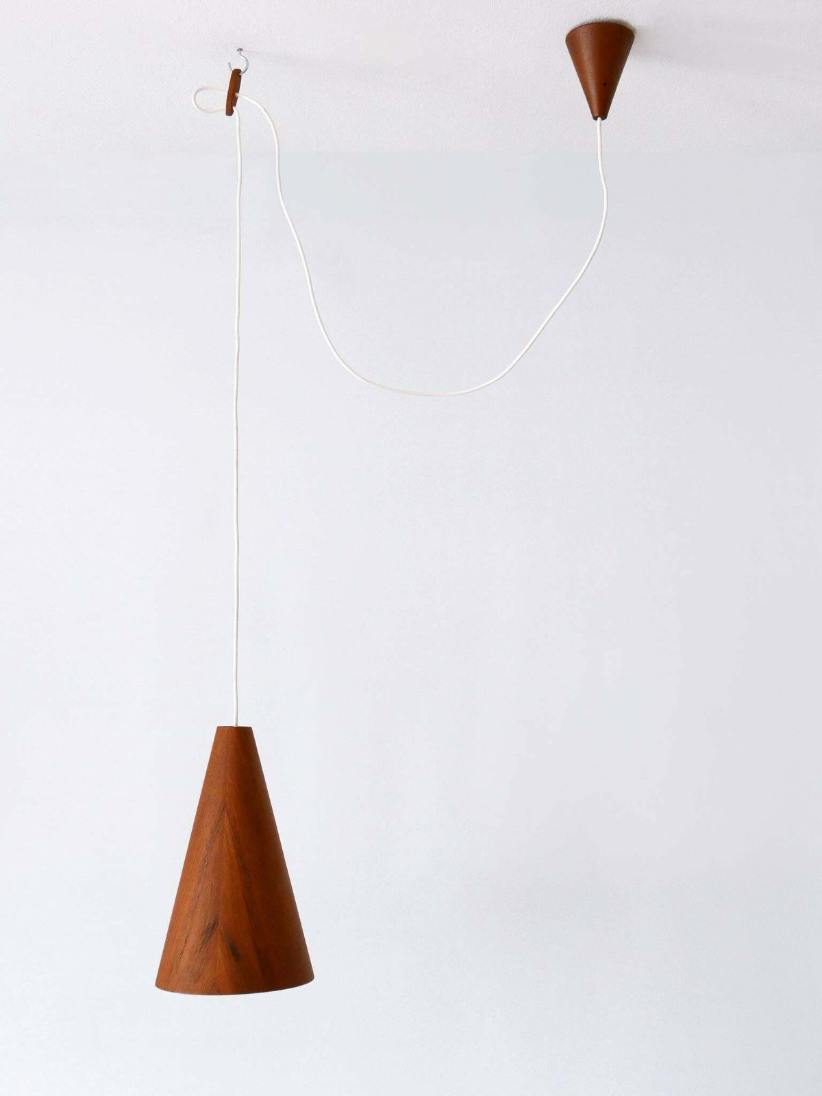 Elegant Mid Century Modern Teak Pendant Lamp Or Hanging Light Scandinavia 1960s photo vintage