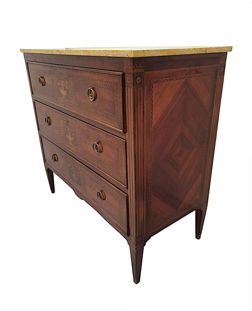 A Fine Early 20th Century Highly Inlaid Marble Top Chest Of Drawers photo furniture