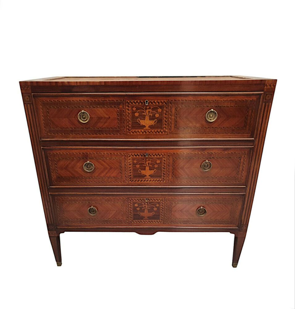 A Fine Early 20th Century Highly Inlaid Marble Top Chest Of Drawers photo 3405.4886