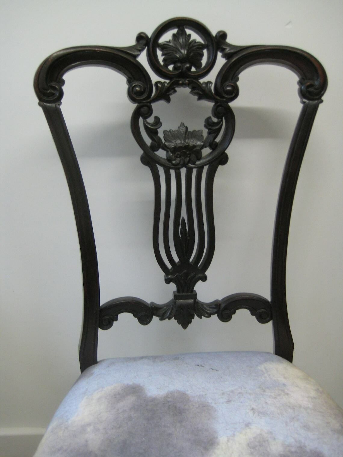 Antique Solid Wood Nursing Chair, Traditionally Upholstered With Grey Cloudscape Cotton Fabric photo 225.0