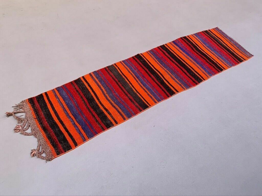 Old Turkish Narrow Kilim Runner 215x52 Cm Shabby Chic, Vintage Kelim photo furniture