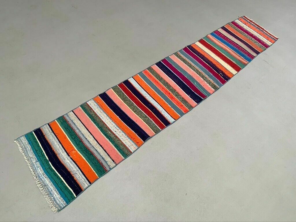 Old Turkish Narrow Kilim Runner 262x51 Cm Shabby Chic, Vintage Kelim photo furniture
