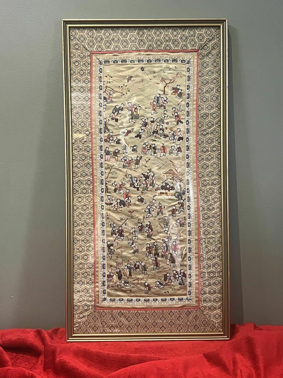 Oriental Chinese Guó Huà Traditional 100 Children At Play Silk Work Embroidery