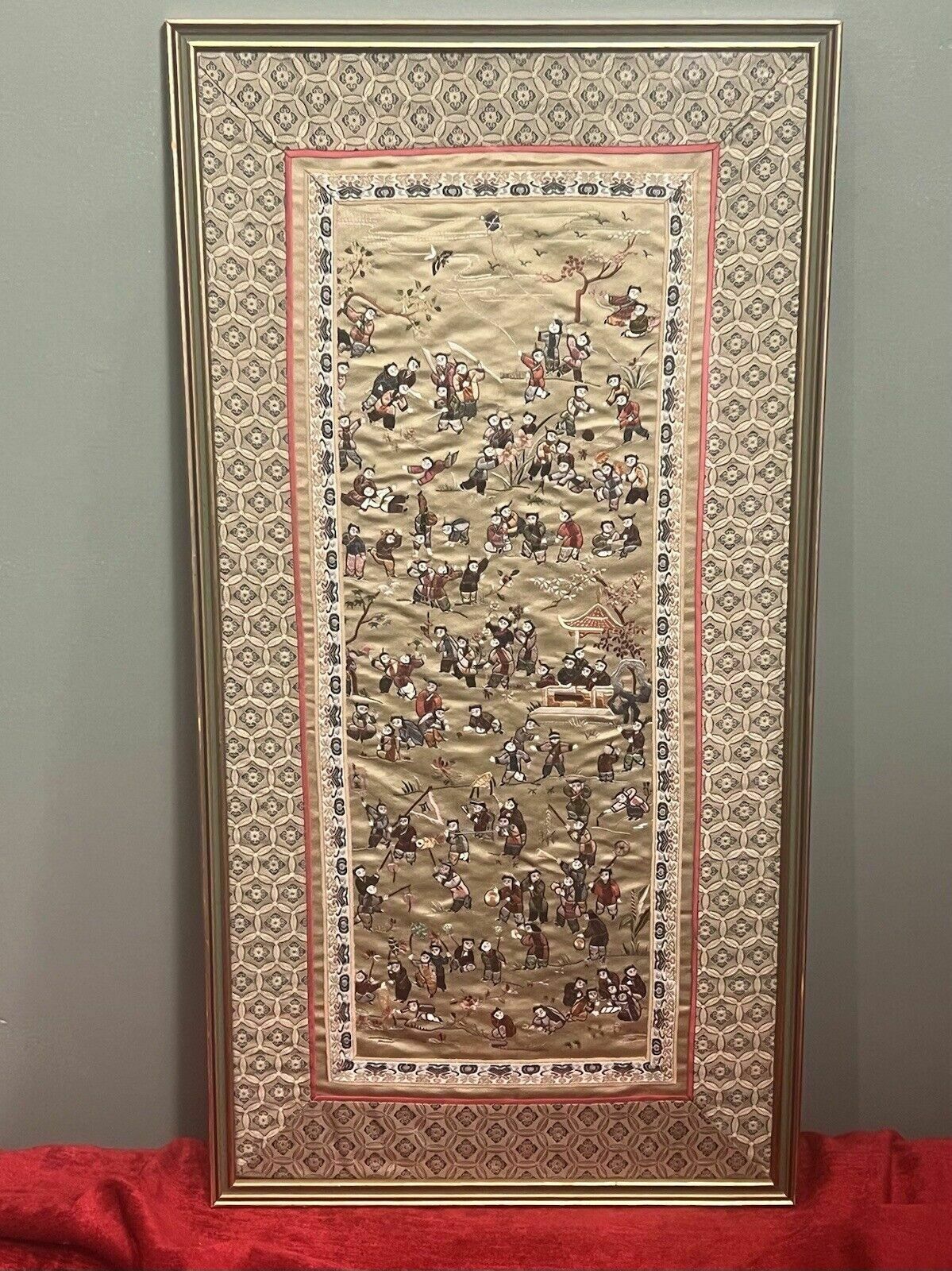 Oriental Chinese Guó Huà Traditional 100 Children At Play Silk Work Embroidery photo for sale