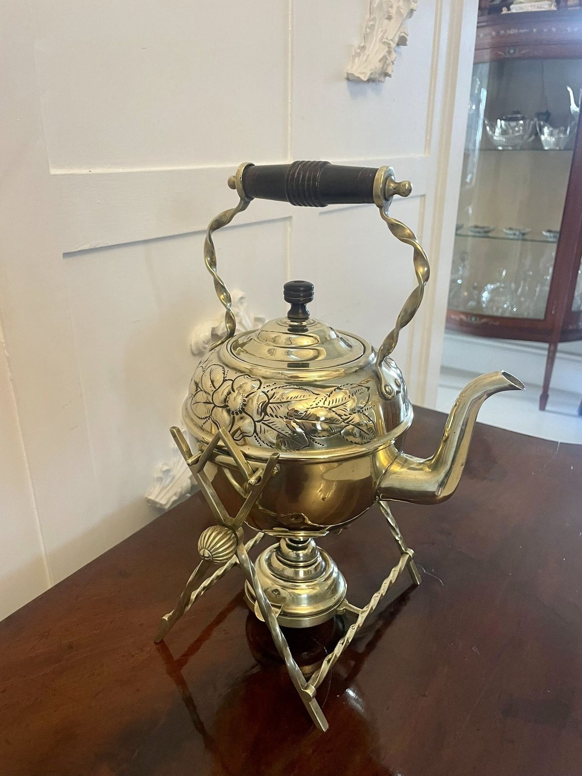 Antique 19th Century Quality Brass Spirit Kettle On Stand photo buy