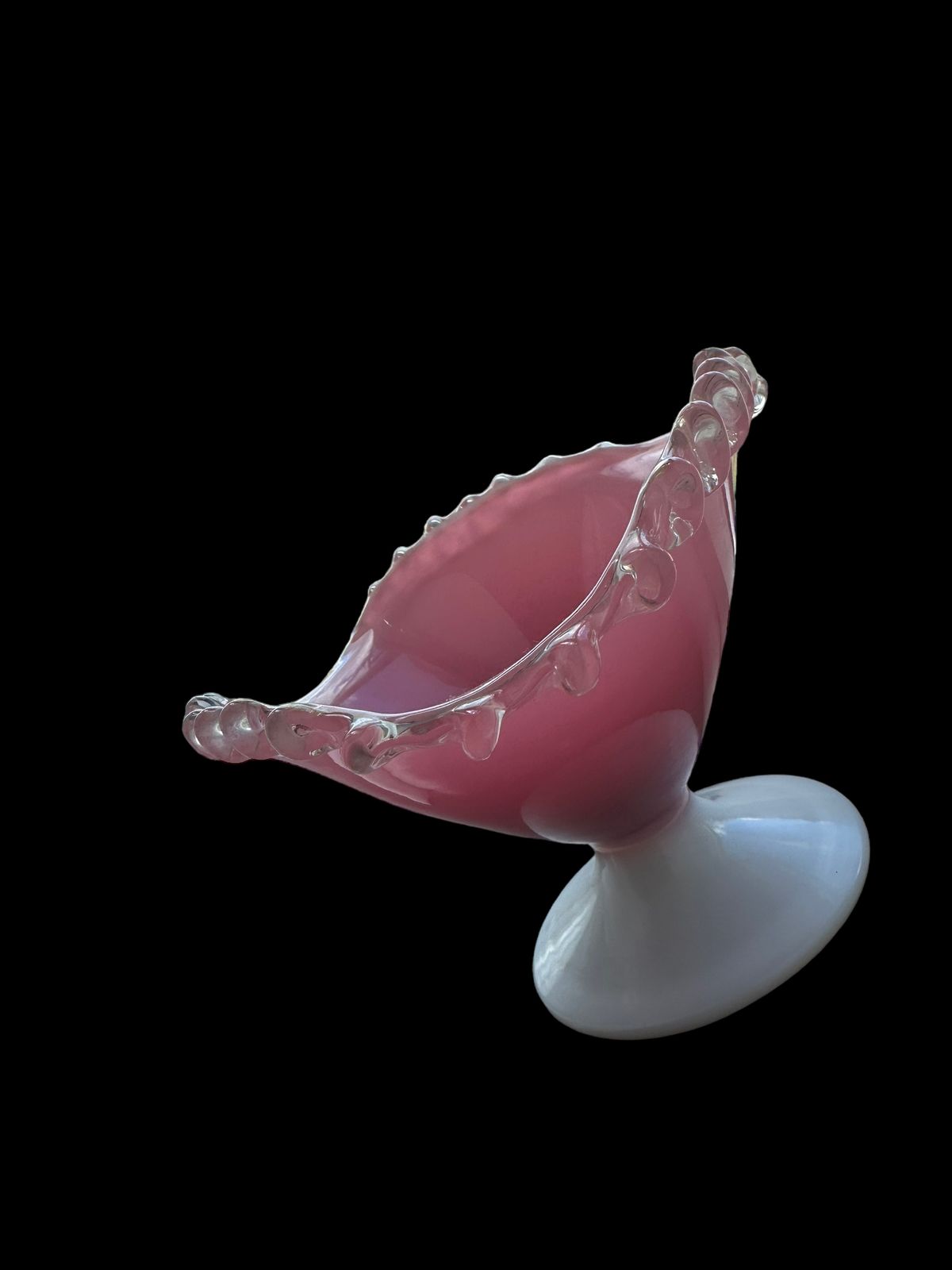 French Midcentury Pink And White Opaline Footed Glass Bowl photo furniture