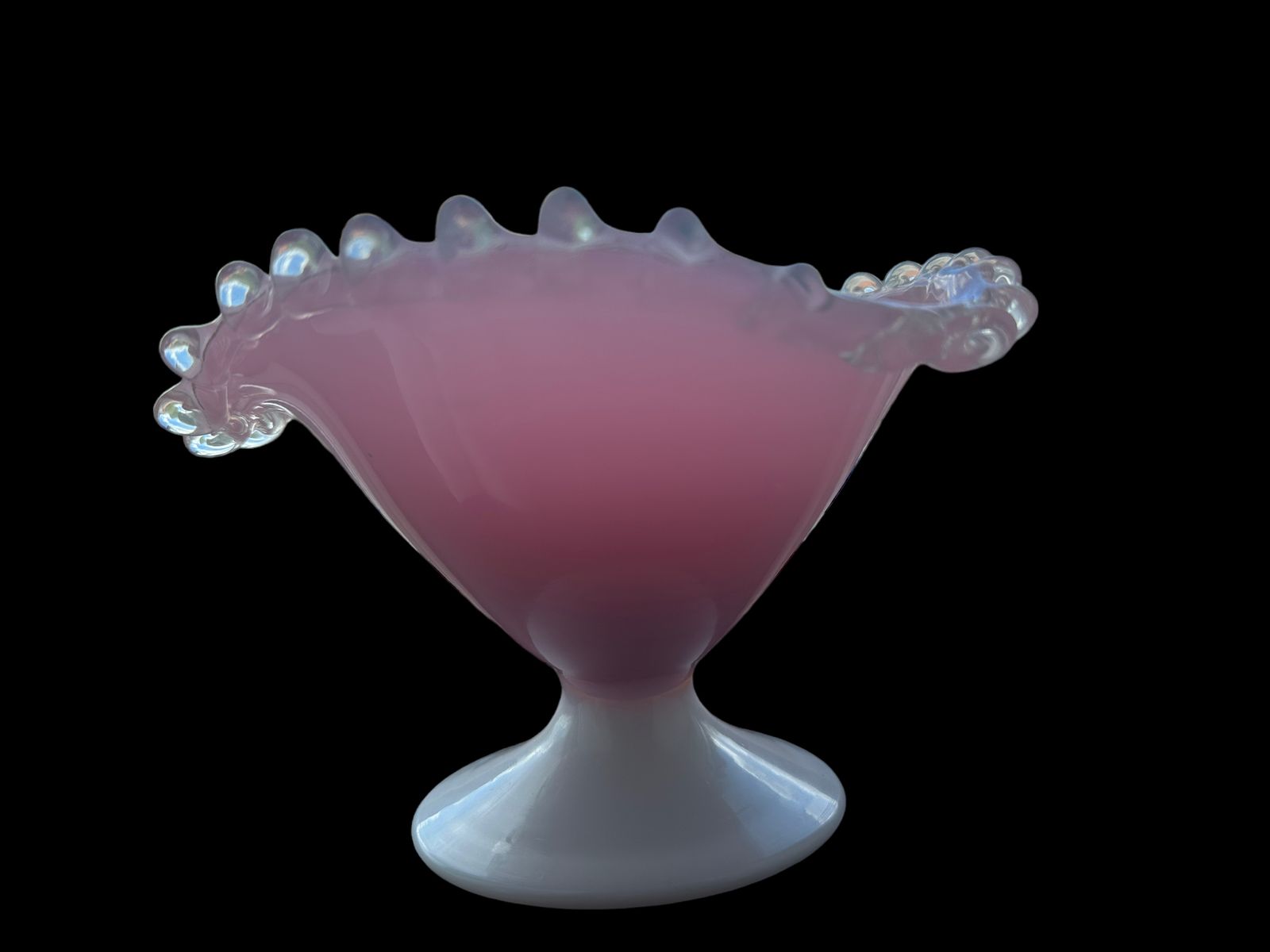 French Midcentury Pink And White Opaline Footed Glass Bowl photo Home Decor