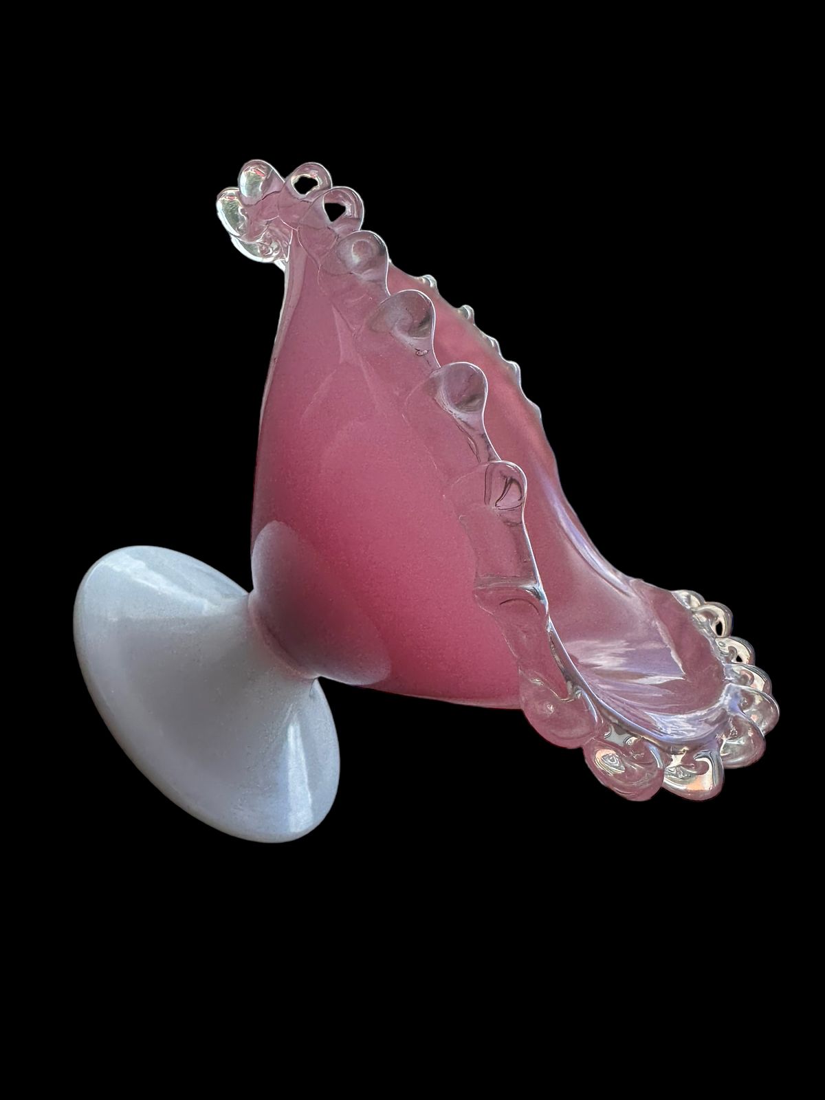 photo for sale French Midcentury Pink And White Opaline Footed Glass Bowl