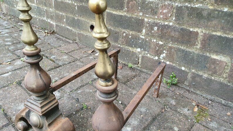 Pair Of Vintage Iron And Brass Fire Dogs Fireplace Fire Basket photo Home Fixtures