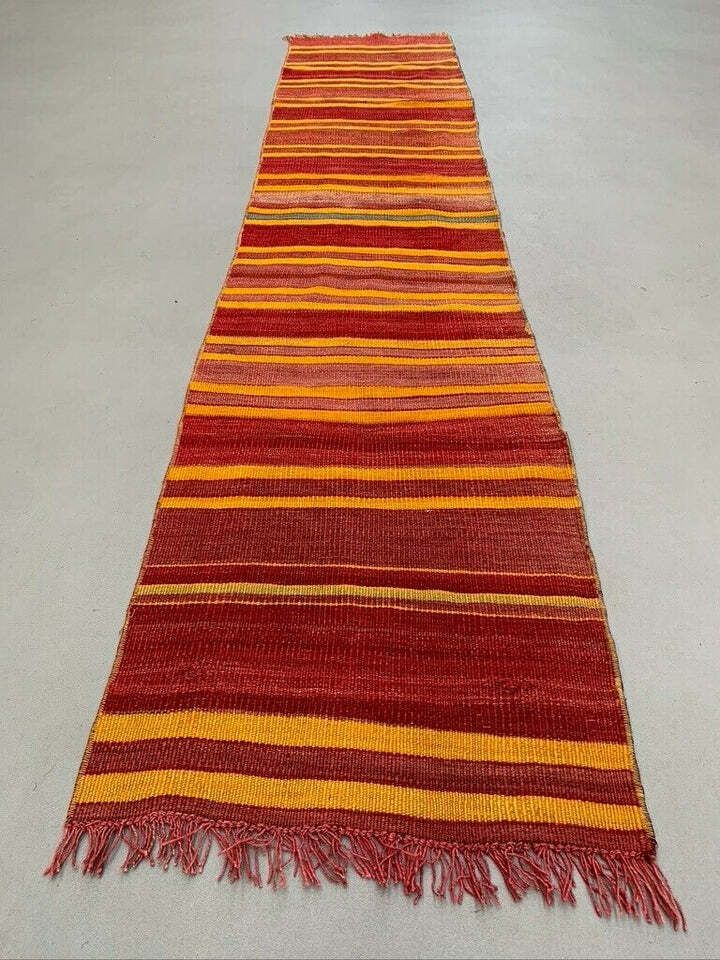 Old Turkish Narrow Kilim Runner 264x54 Cm Shabby Chic, Vintage Kelim