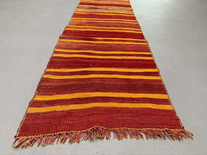 Old Turkish Narrow Kilim Runner 264x54 Cm Shabby Chic, Vintage Kelim photo vinterior