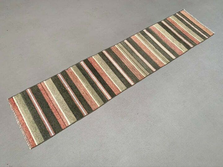 Old Turkish Narrow Kilim Runner 218x47 Cm Shabby Chic, Vintage Kelim photo furniture