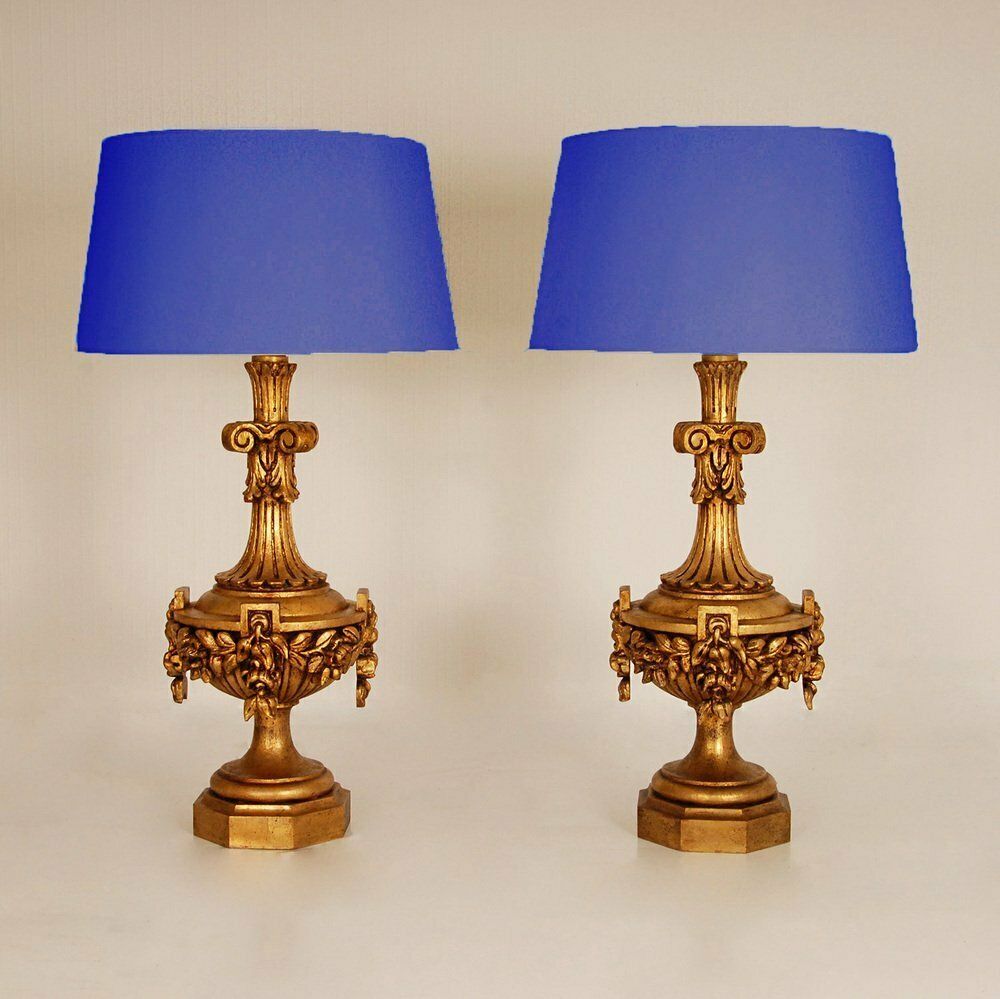 Neoclassical Italian Lamps In Carved Gold Giltwood, Set Of 2 photo furniture