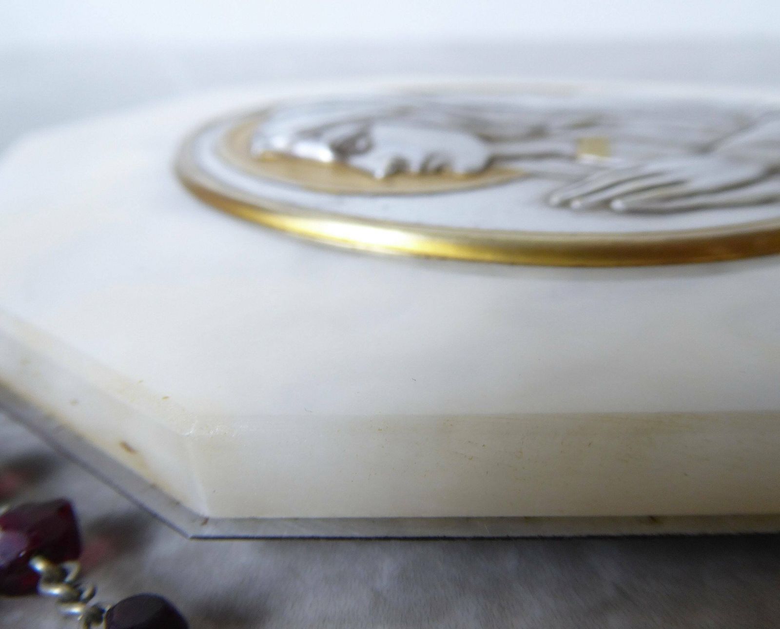 photo for sale Art Deco Marble Holy Water Benitier With Escudero Medallion | Holy Water Font | Religious Decor