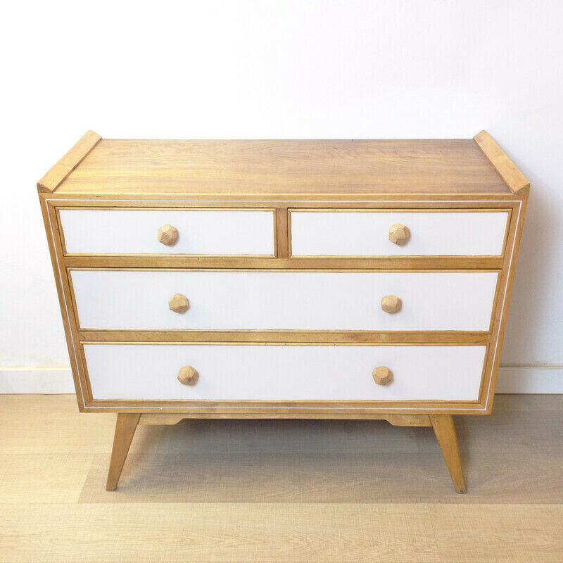 Vintage Chest Of Drawers In Beech And Walnut, Spain 1950 photo for sale