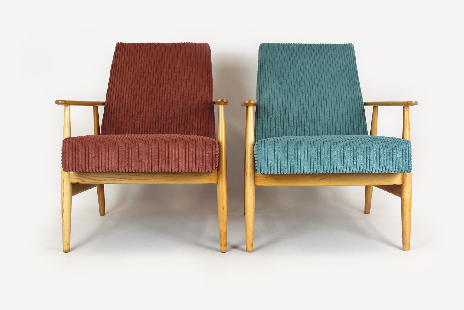 Mid Century Pink & Turquoise Beech Armchairs, 1960s, Set Of 2 photo Furniture