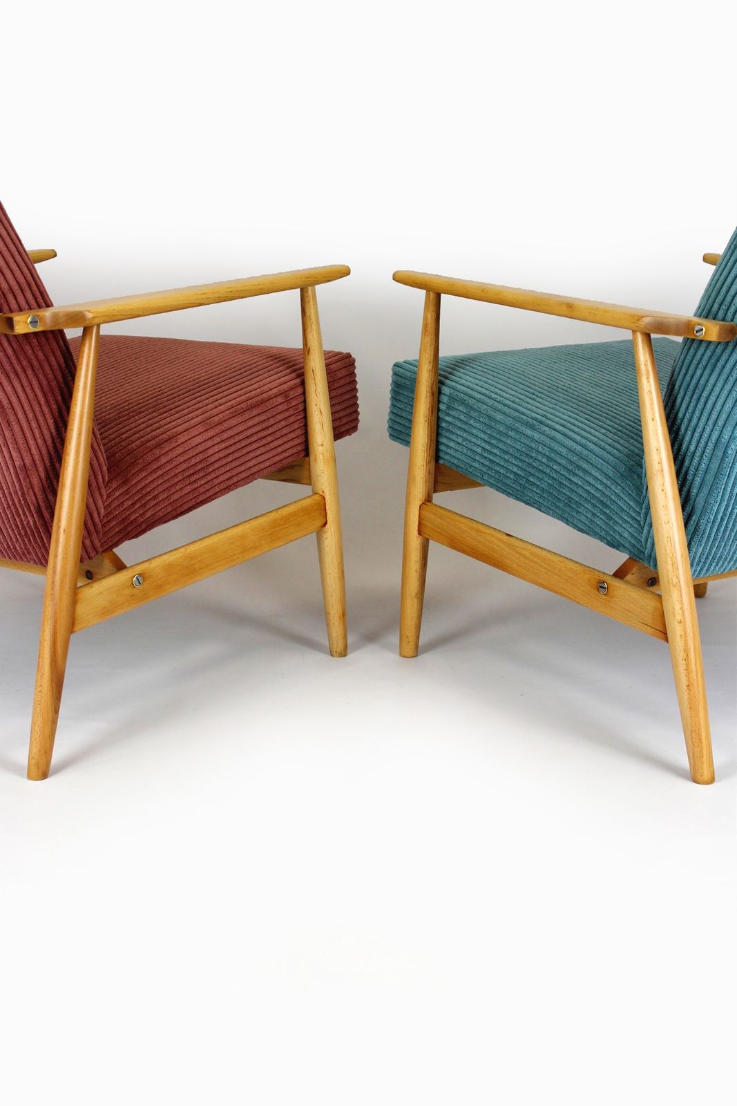 photo furniture Mid Century Pink & Turquoise Beech Armchairs, 1960s, Set Of 2
