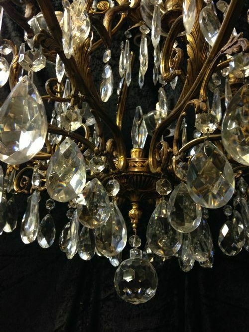photo for sale Eighteen Light French Brass And Crystal Antique Chandelier