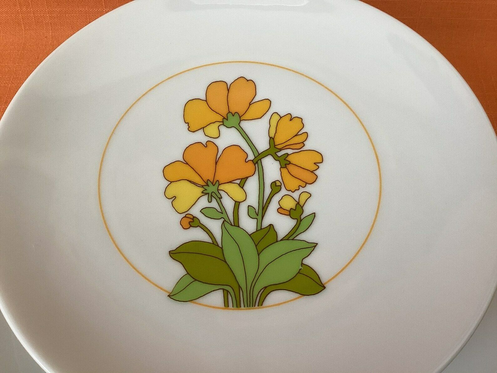 Thomas Germany theebordes en cakebordje in het 'Summer'-design, jaren 1970 (set van 7), retro Thomas porselein Summertime-bordes (7"), Rosenthal photo buy