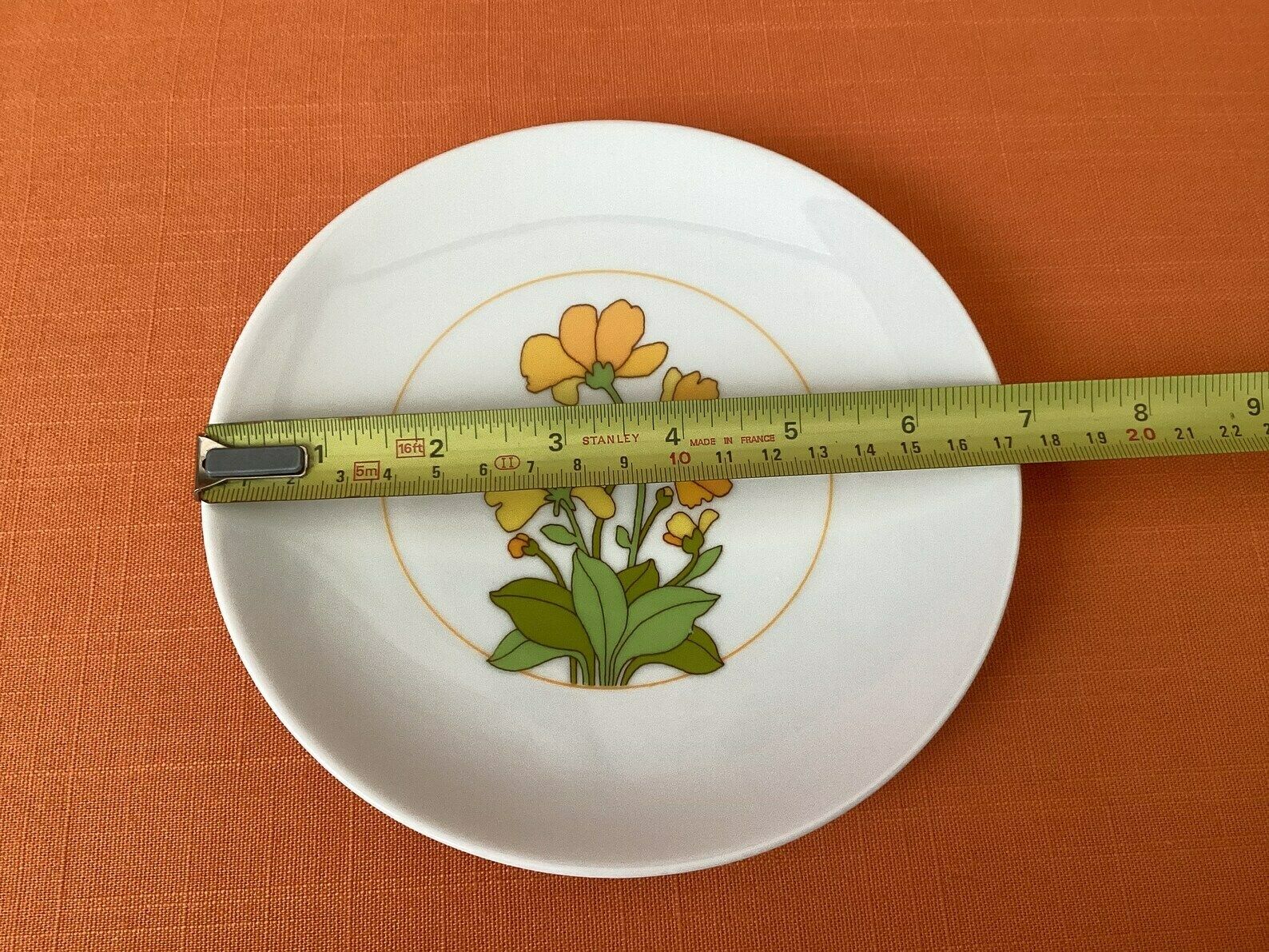 Thomas Germany theebordes en cakebordje in het 'Summer'-design, jaren 1970 (set van 7), retro Thomas porselein Summertime-bordes (7"), Rosenthal photo vintage