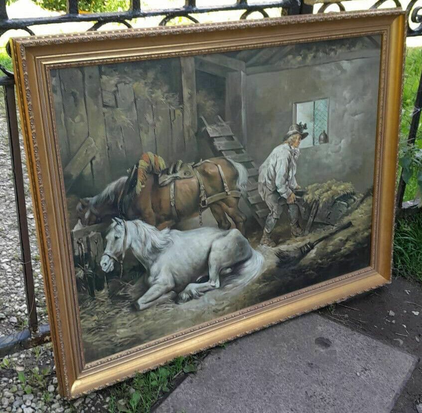 Fine Art 'Horses In A Stable' Interior Painting After George Morland 1791 photo for sale