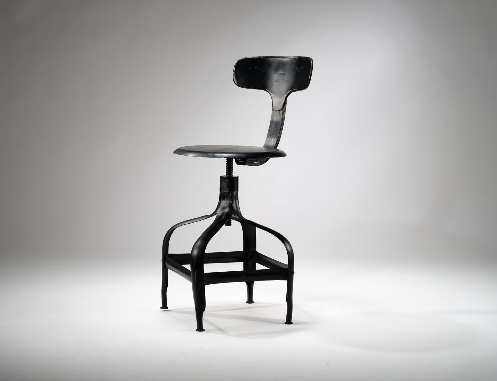 Fantastic Industrial Pressed Steel Adjustable Engineers Stool With Twist Height, Circa 1970's, 4 Available. photo for sale