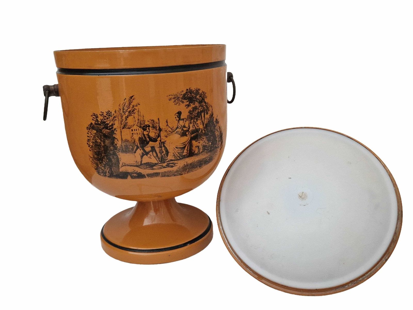Italian Tole Urn Ice Bucket With Lid And Brass Accents, Antique Style Vintage Toleware photo 323.0