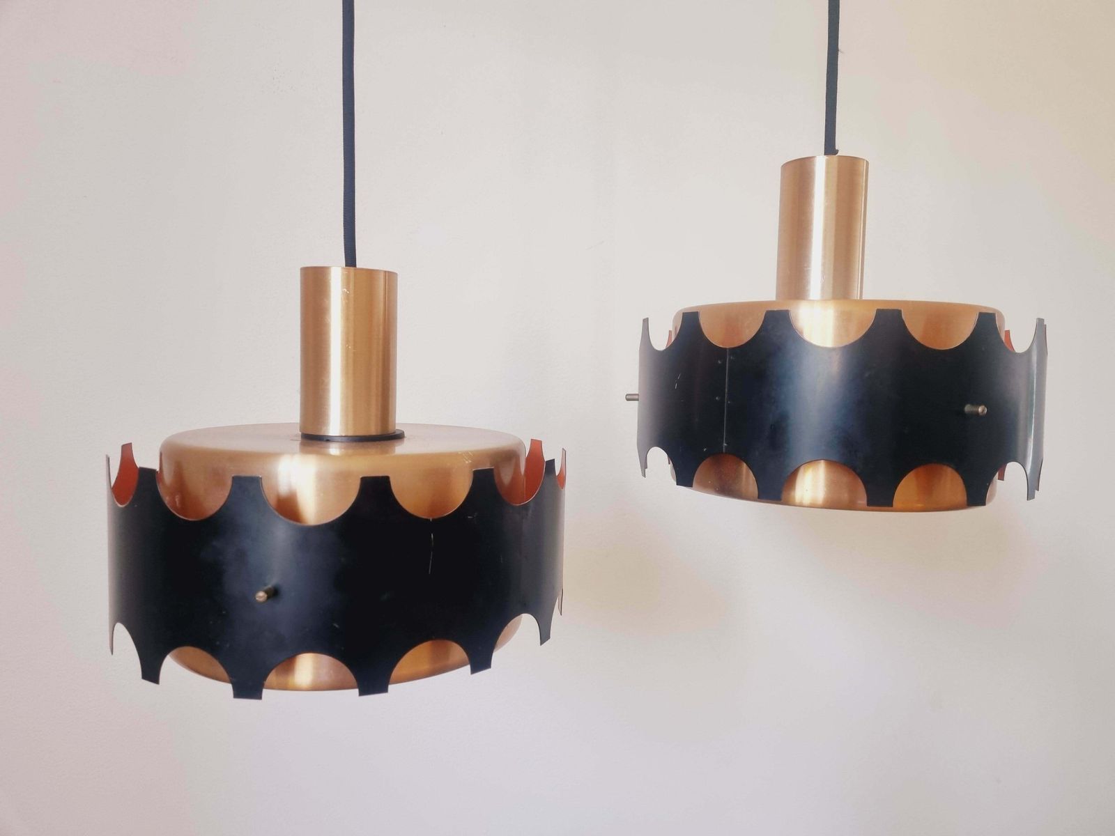 Pair Of Midcentury Pendants In Style Of Jo Hammerborg, Denmark, 1970s photo Lighting