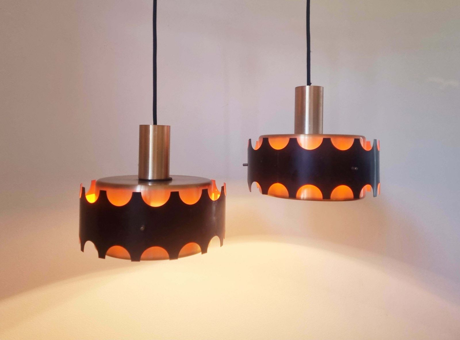 604.0 Pair Of Midcentury Pendants In Style Of Jo Hammerborg, Denmark, 1970s photo