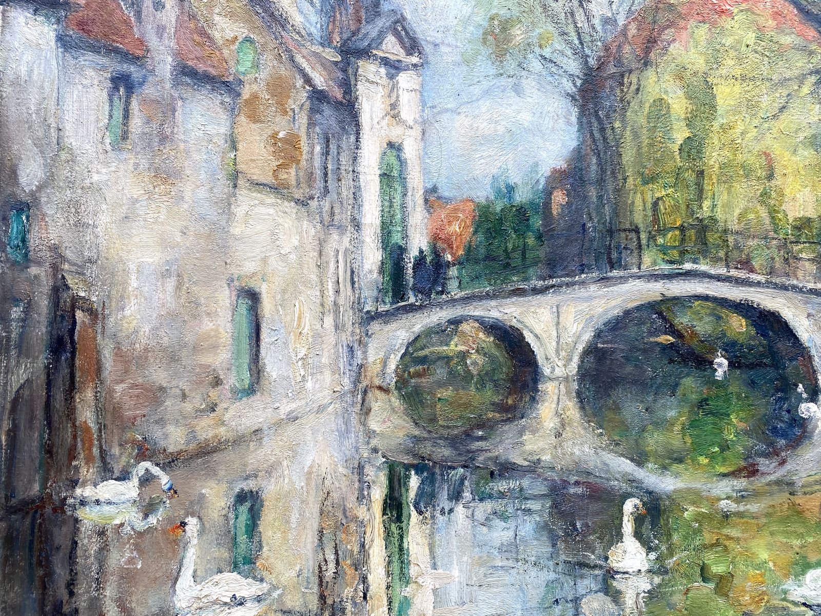 'Swans Of Bruges – Beguinage Bridge' Van Leo Mechelaere, Brugge 1880 – 1964 Erlangen, Belgisch Schilder photo for sale