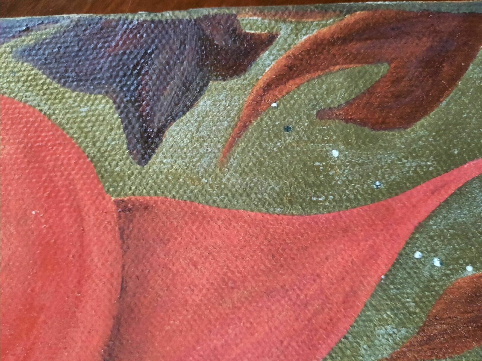 Vintage Original Gouache Painting On Canvas Of Red Flowerhead Petals photo 75.0
