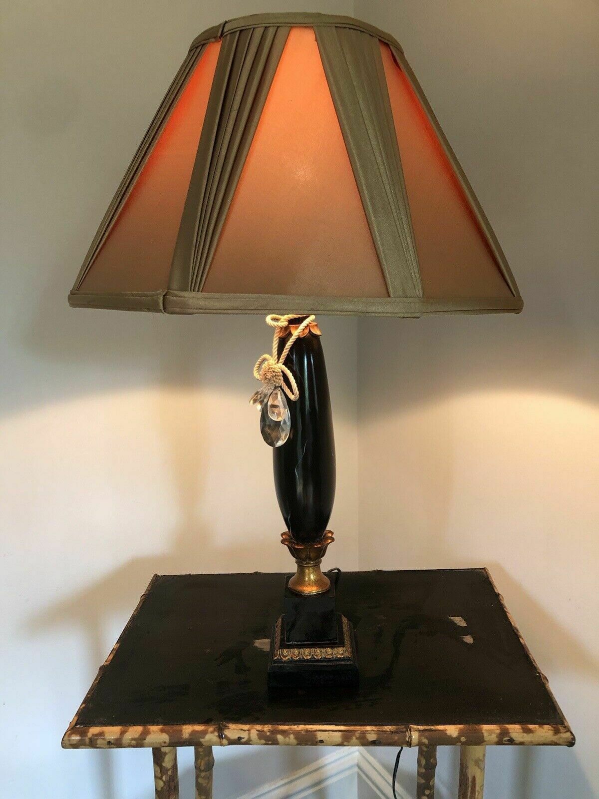 Vintage Faux Marble Black & Gold Table Lamp P.A.T. Tested With Shade photo furniture